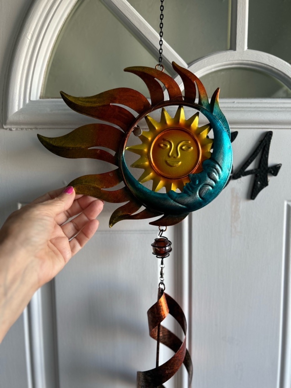 Private Label Sun and Moon Metal Wind Spinner - Gold, Teal, Copper